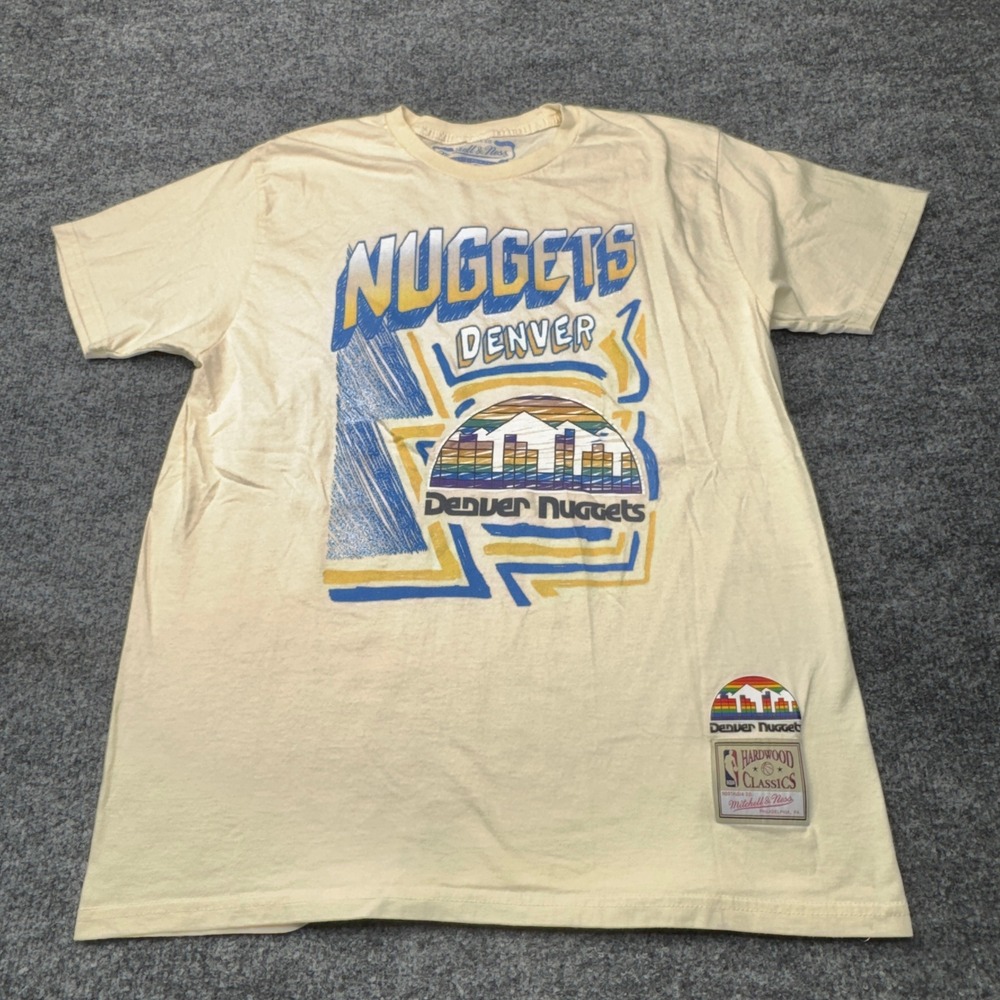 Denver Nuggets Shirt Mens Large Cream NBA Hardwood Classics Tee Mitchell & Ness